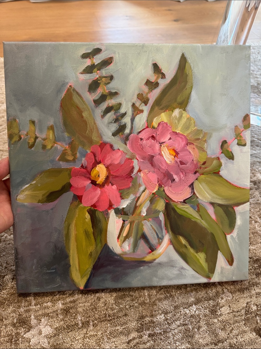 Original Floral Canvas Wall Art - Pink Flowers